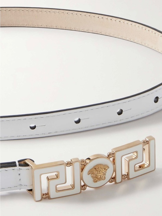 Versace Greca Goddess White Leather Belt with Gold Medusa Medallion Buckle main image 6